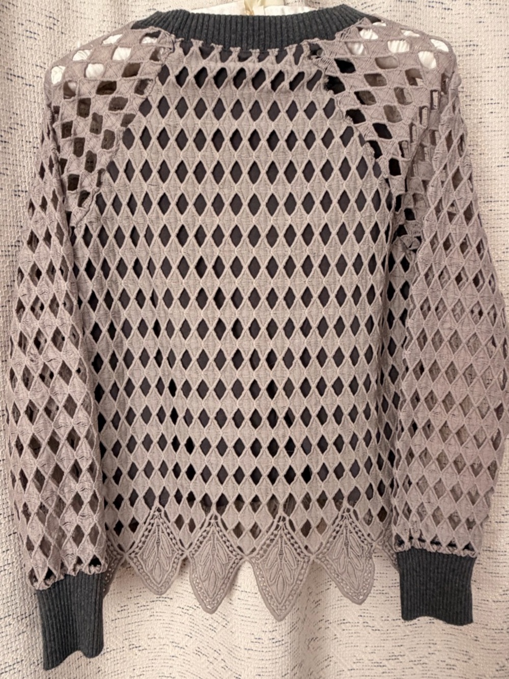 Zara Open-Knit Scoop-Neck Sweater in Gray with Charcoal Trim - Picture 2 of 4